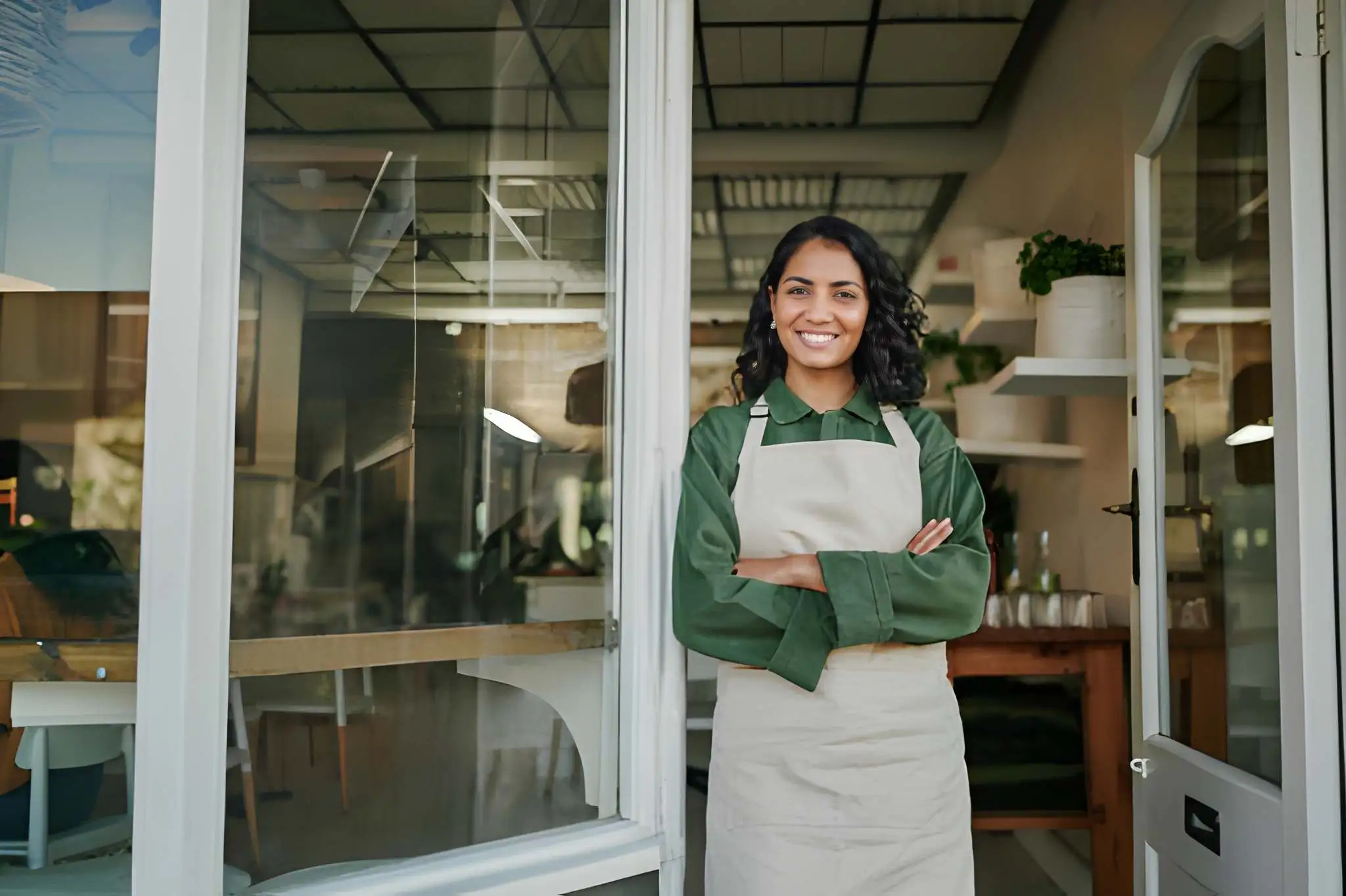 Smiling Small Business Owner of Neighbourhood Deli Standing Proudly in Front of Their Shop