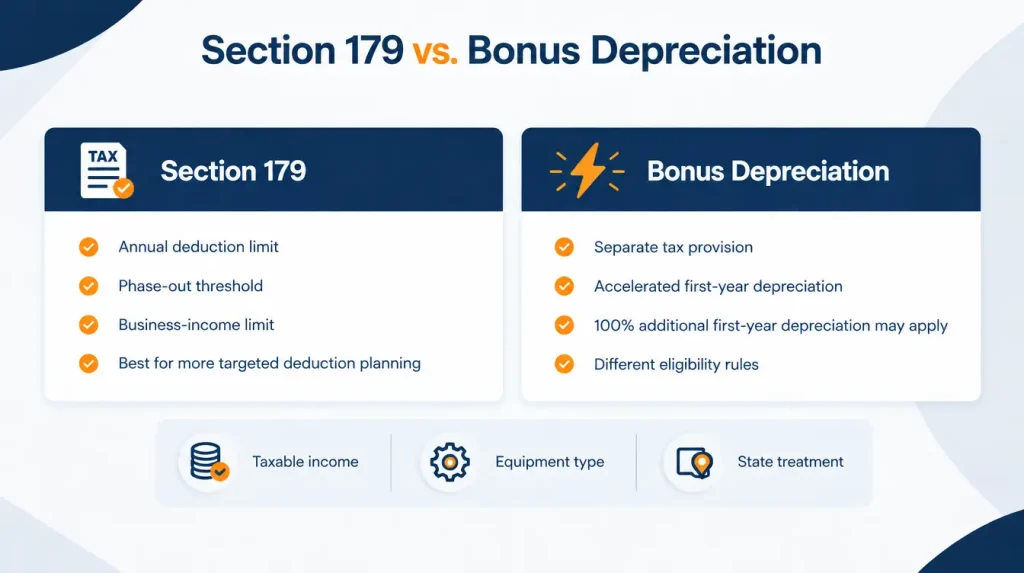 Section 179 vs. bonus depreciation comparison for business equipment